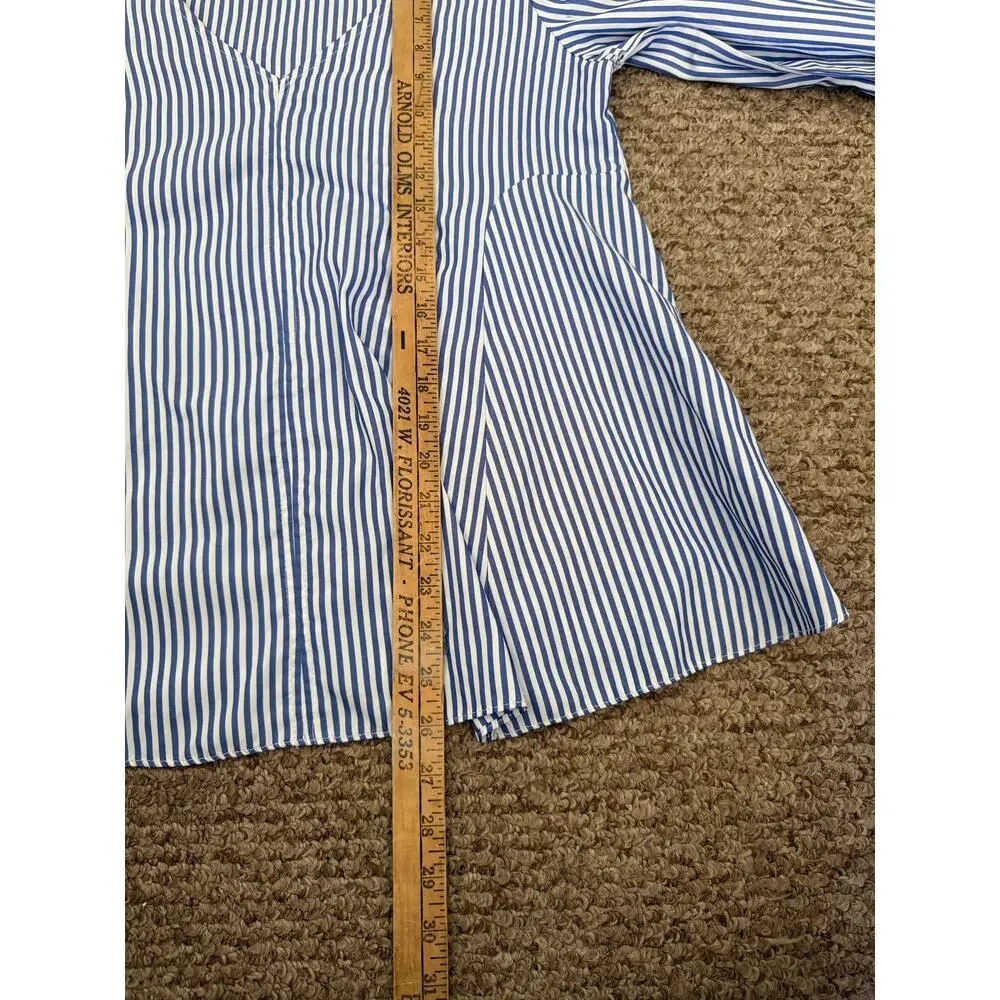 TUCKERNUCK Preppy Nautical Stripes Puff Sleeve Summer Beachy V-Neck Blouse